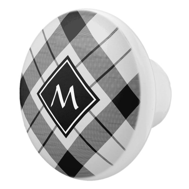 Pomo De Cerámica Clan MacFarlane Tartán blanco y negro (Derecha)