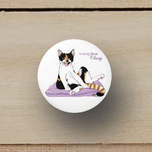 Pomo De Cerámica Clásico Funny Calico Cat Purple