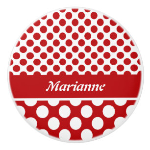 Pomo De Cerámica Clásico Nombrado Red Polka Dot Design Drawer Knwer