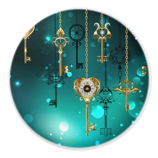 Pomo De Cerámica Claves de esqueleto antiguas sobre fondo verde (Anverso)