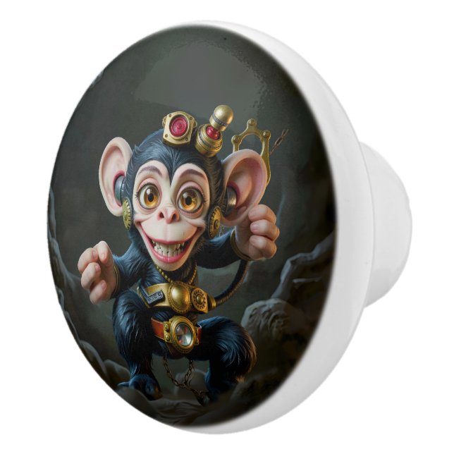Pomo De Cerámica Clockwork Cavekeeper – El Mono Susurrante (Derecha)