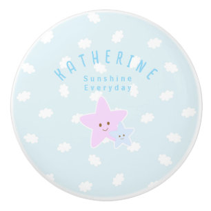 Pomo De Cerámica Cloud Stars Baby Pastel Blue