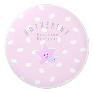 Pomo De Cerámica Cloud Stars Baby Pastel Pink