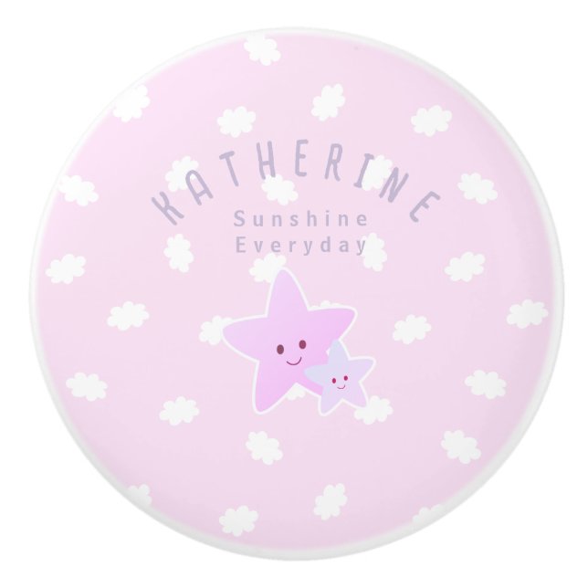 Pomo De Cerámica Cloud Stars Baby Pastel Pink (Anverso)