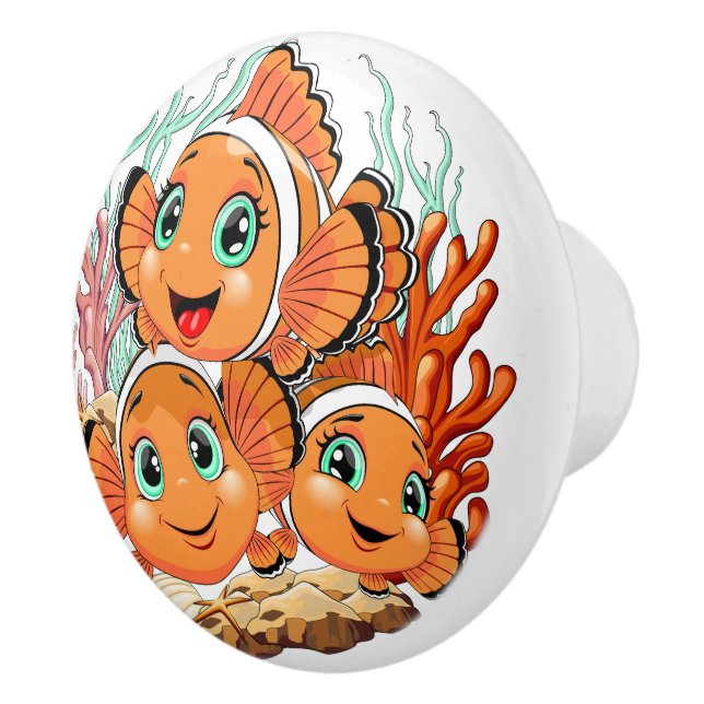 Pomo De Cerámica Clown fish Cartoon cute Family Underwater (Derecha)