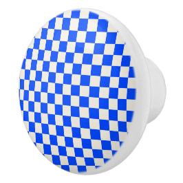 Pomo De Cerámica Cobalt and cream checkerboard pattern