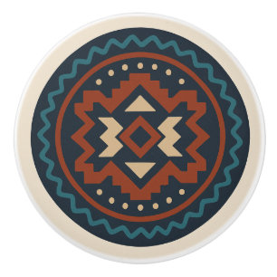 Pomo De Cerámica Cobalto rojo turquesa Zapotec Diamond Ceramic Knob