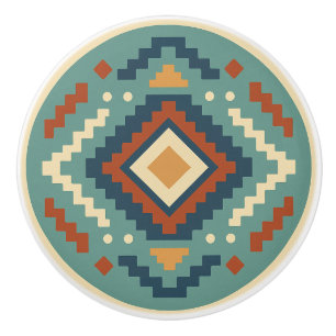 Pomo De Cerámica Cobalto rojo turquesa Zapotec Diamond Ceramic Knob