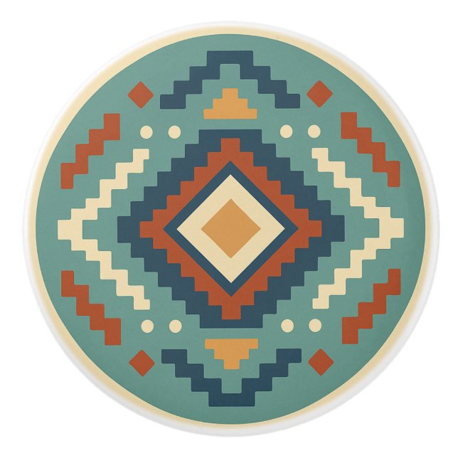 Pomo De Cerámica Cobalto rojo turquesa Zapotec Diamond Ceramic Knob (Anverso)