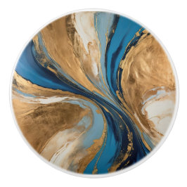 Pomo De Cerámica Cobre apagado y mármol azul abstracto