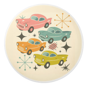 Pomo De Cerámica Coches Retro de la Mitad de Siglo Estallido Estela