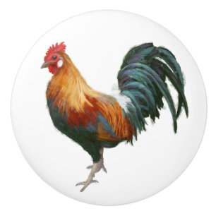 Pomo De Cerámica Cocina blanca pintada de gallo