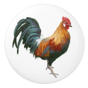 Pomo De Cerámica Cocina blanca pintada de gallo
