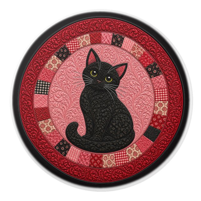 Pomo De Cerámica Colcha de Gato Negro  (Anverso)