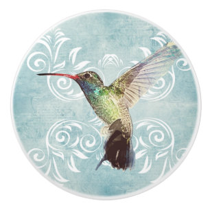 Pomo De Cerámica Colibrí con el fondo del Flourish