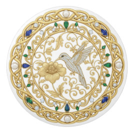 Pomo De Cerámica Colibrí de cristal de oro 2D piedras preciosas
