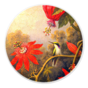 Pomo De Cerámica Colibrí y flores de pasión