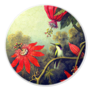 Pomo De Cerámica Colibrí y flores de pasión