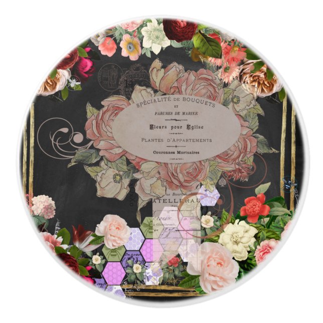 Pomo De Cerámica Collage chic de Shabby, moda francesa, rústico rur (Anverso)