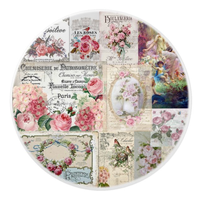 Pomo De Cerámica collage chic de Shabby, victoriano del país, desac (Anverso)
