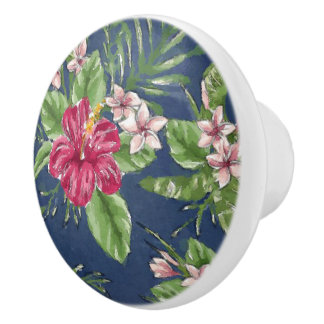 Pomo De Cerámica Color estilizado y suave patrón floral tropical ha