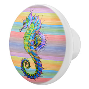 Pomo De Cerámica Colores de sol brillantes Artsy Seahorse