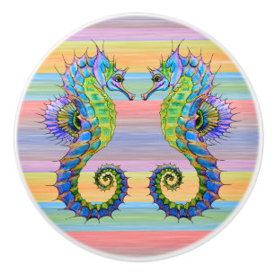 Pomo De Cerámica Colores de sol brillantes Artsy Seahorse