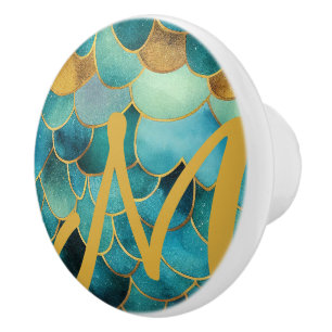 Pomo De Cerámica Colores oceánicos y escamas de dragón inspirados