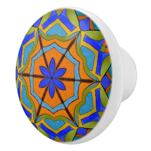 Pomo De Cerámica Colores tropicales Cerámica de época - Cobalto y N