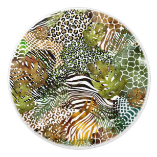 Pomo De Cerámica Colorida jungla animal abstracta