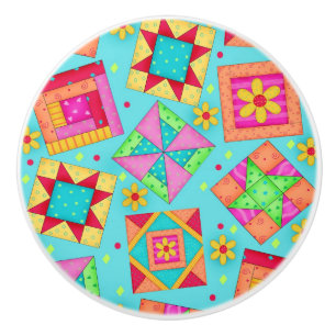 Pomo De Cerámica Colorido arte de bloques de trineo turquesa azul