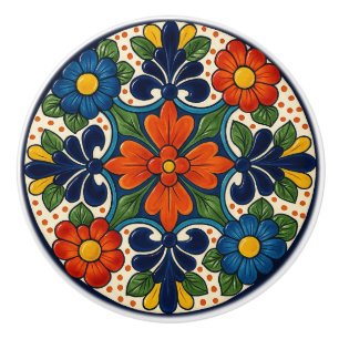Pomo De Cerámica Colorido Tallavera Cerámica Floral Mexicana