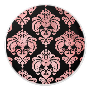 Pomo De Cerámica Cómoda elegante de damasco de oro rosa y negro par