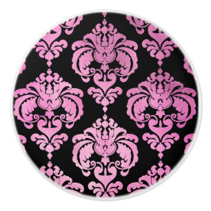 Pomo De Cerámica Cómoda elegante de damasco rosa y negro para dormi