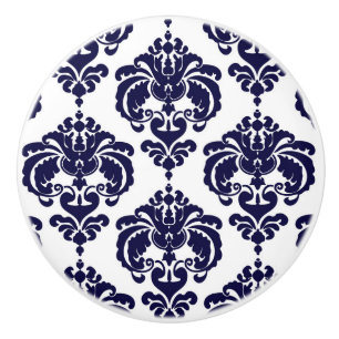 Pomo De Cerámica Cómoda elegante de dormitorio de damasco azul mari