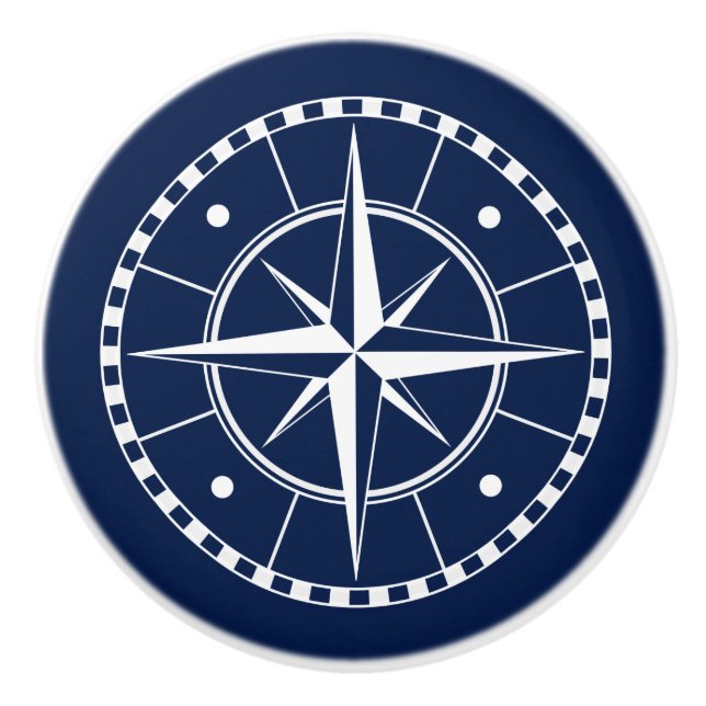 Pomo De Cerámica Compás azul y blanco, náutico (Anverso)