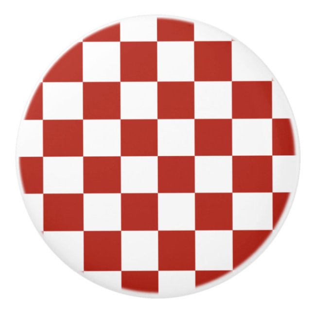 Pomo De Cerámica Comprobador rojo y blanco clásico (Anverso)