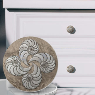 Pomo De Cerámica Concha de Nautilus Falso Nacar y Oro
