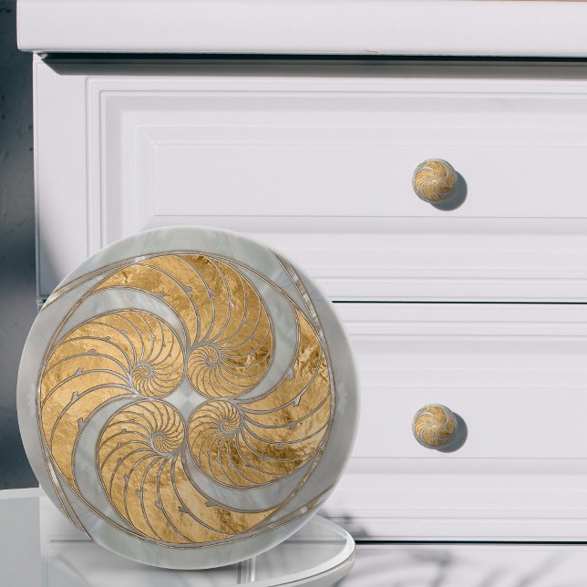 Pomo De Cerámica Concha de Nautilus Falso Nácar y Oro (Subido por el creador)