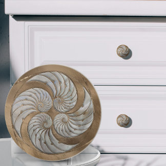 Pomo De Cerámica Concha de Nautilus Falso Nacar y Oro