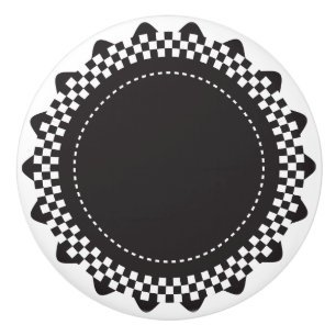 Pomo De Cerámica Concha de peregrino a cuadros blanco y negro