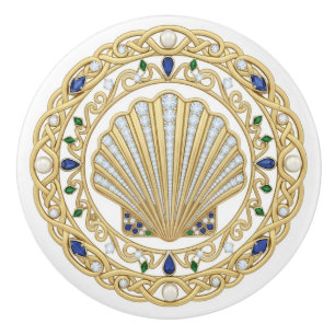 Pomo De Cerámica Conchas de mar de cristal dorado gemas gráficas 2D