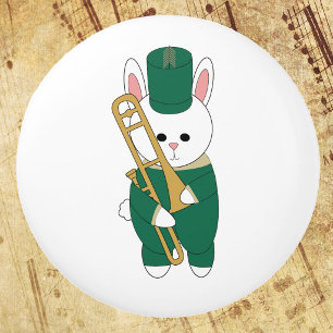 Pomo De Cerámica Conejito de Marcha Cute Tocando Trombón Verde y Do