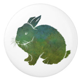 Pomo De Cerámica Conejo azul y verde bonito