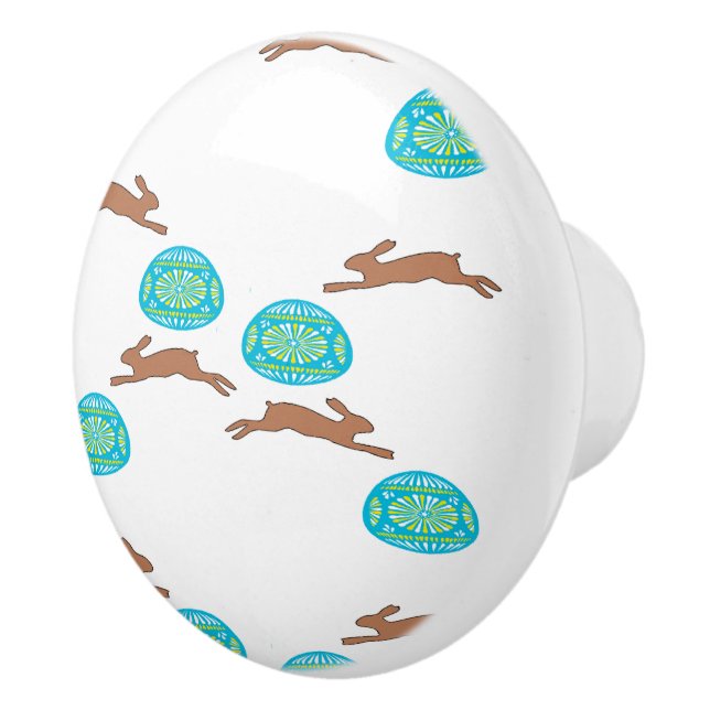 Pomo De Cerámica conejo de Pascua y huevos en blanco (Derecha)