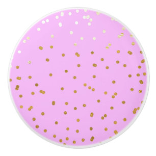 Pomo De Cerámica Confeti de lunares rosados y dorados glamour moder