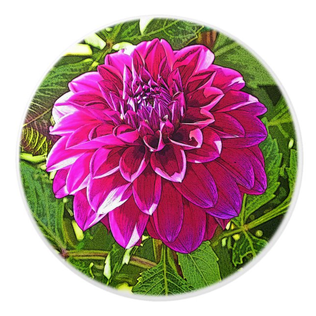POMO DE CERÁMICA CONOCIMIENTO CERAMÁTICO CON DAHLIA ROSA (Anverso)