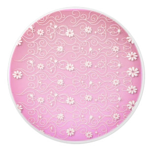 POMO DE CERÁMICA CONOCIMIENTO CERAMICO CON DISEÑO FLORAL BLANCO.