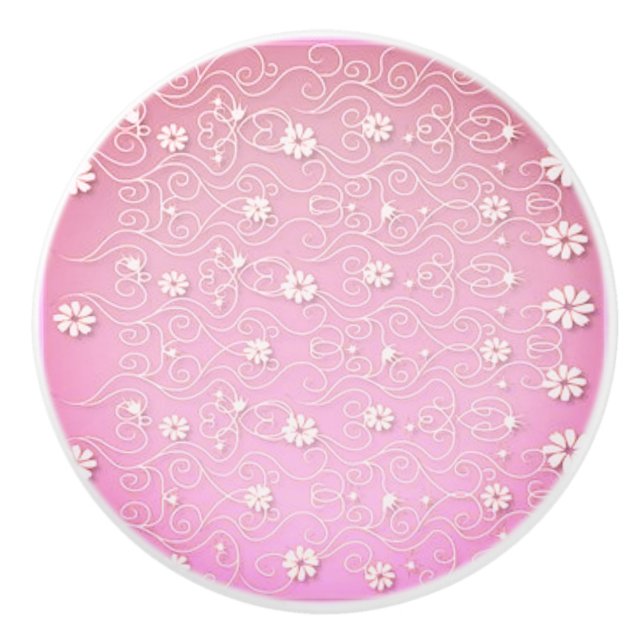 POMO DE CERÁMICA CONOCIMIENTO CERAMICO CON DISEÑO FLORAL BLANCO. (Anverso)