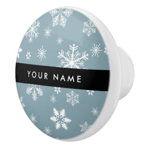 Pomo De Cerámica Copos de nieve blancos, gris, tu nombre, personifi